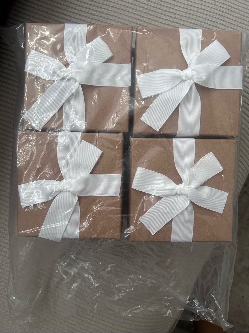 Spritz White Ribbon Brown Favor Boxes - 4 Elegant Party Gift Boxes